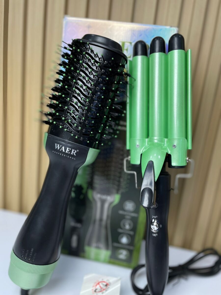Combo WAER Profesional – Cepillo Secador + Pinza RIZADORA